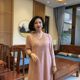 Autumn and winter high-end mother's wear V-neck knitted dress loose belly-covering large size mid-length sweater dress with three-quarter sleeves
