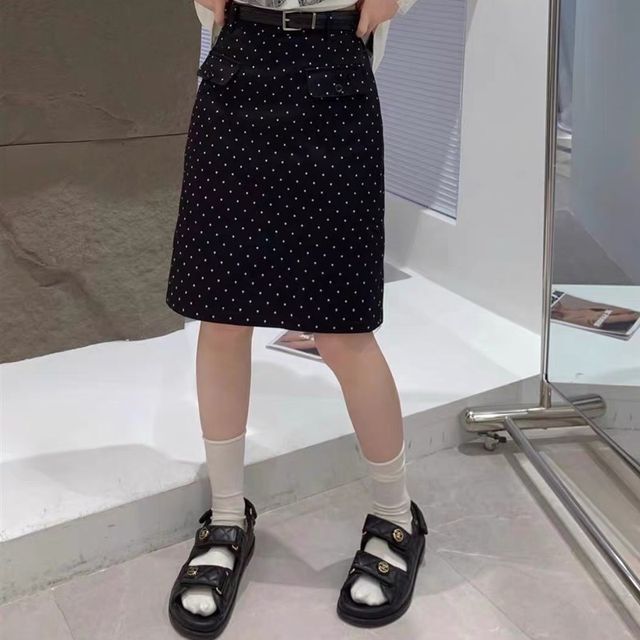 White polka dot printed skirt for women with large size mid-length skirt for summer high waist short skirt versatile slim A-line hip-pack skirt