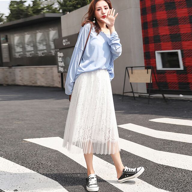 Large -size gauze skirt in the half -body skirt in the half -body skirt, white fair fairy nets skirt, autumn and winter, thin and drooping, covered with lace pleated skirt
