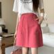 Retro pocket denim skirt for women, large size summer high waist slim mid-length A-line skirt student hip-pack skirt