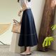 Huaming contrast denim skirt 24 spring and summer slim big umbrella skirt spliced ​​zipper women's high waist mid-length umbrella skirt
