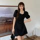 DG's new French floral suspender long skirt with waist slim holiday style mid-length slit dress
