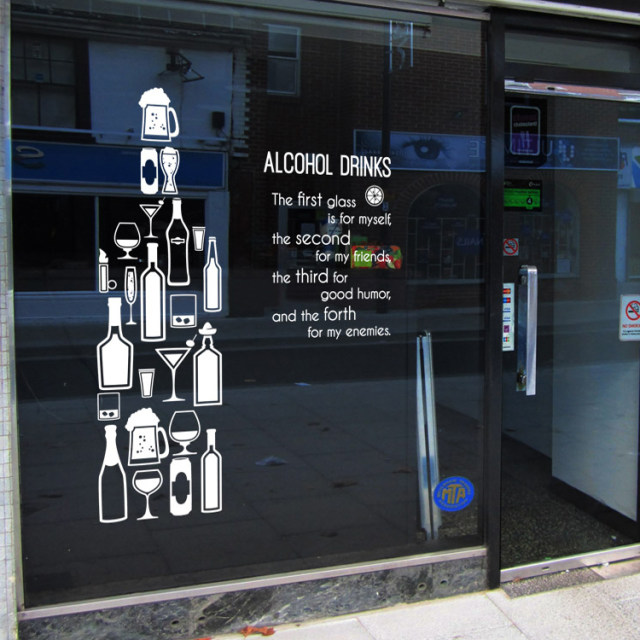 Beer wine bottle wine glass sticker bar KTV stickers winery shop restaurant restaurant glass door decoration wall stickers