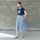 A complete set of simple blue skirt T-shirt suit for 2025 summer new women's clothing temperament commuting outfits