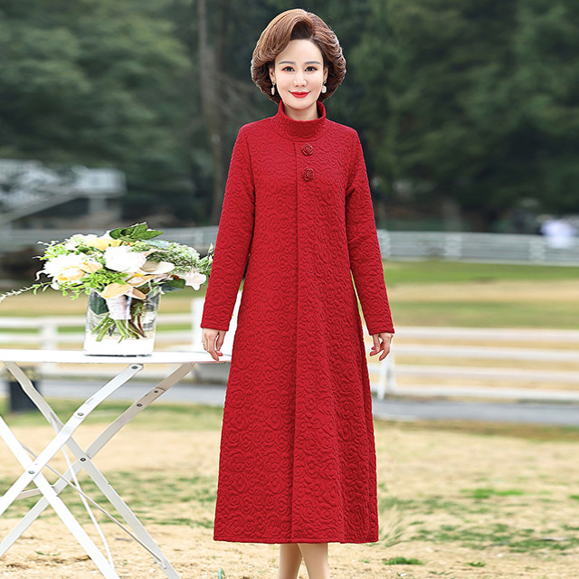 Autumn and winter new thickened warm rose blossom series temperament fashion dress long slit half turtleneck long dress