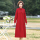 Autumn and winter new thickened warm rose blossom series temperament fashion dress long slit half turtleneck long dress