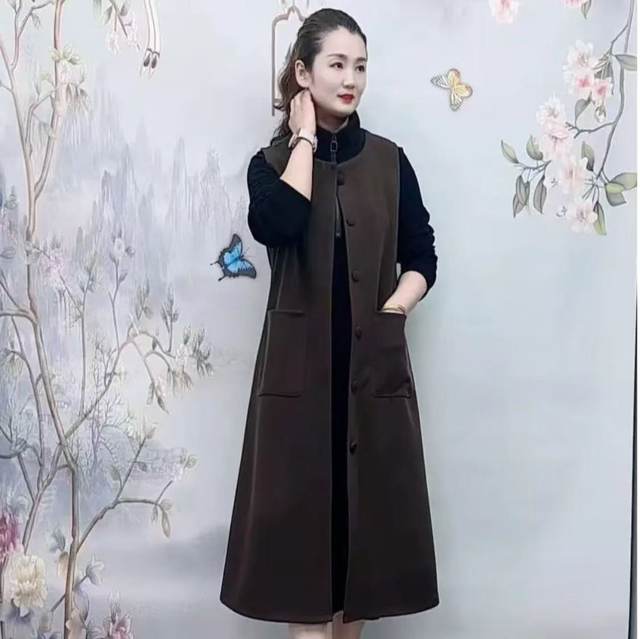Mom's clothing spring and autumn Internet celebrity temperament versatile vest fashionable slimming long loose single-piece vest jacket