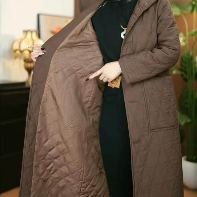 
Cotton hooded windbreaker for women 2025 new mid-length mother jacket solid color large pocket retro casual coat