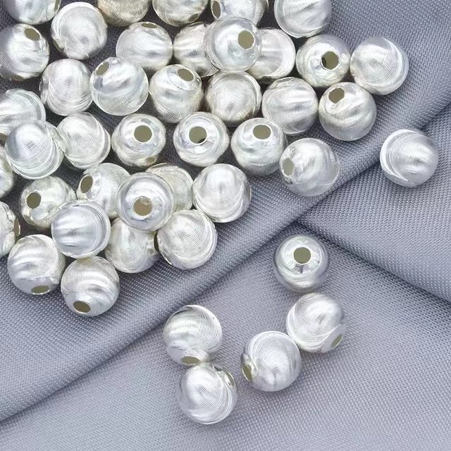 S999 pure silver cat eye loose beads brushed spacer beads handmade bracelet DIY sterling silver bracelet necklace accessories sterling silver jewelry