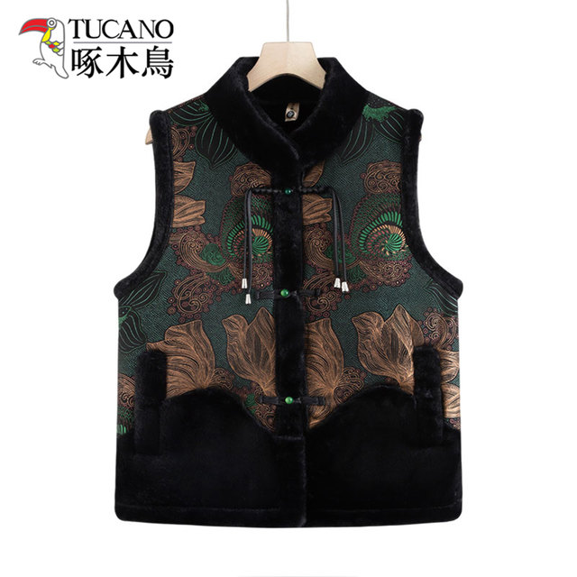 Woodpecker middle-aged and elderly women's Chinese-style vest plus velvet to keep warm, mother's style, grandma's new Chinese style vest jacket