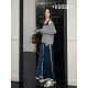 Wide color contrasting plaid spliced ​​casual skirt for women 2025 summer new blue a-line skirt long skirt