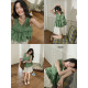 Wide color green v-neck black earring sleeveless top for women 2025 new texture summer outfit suspender vest
