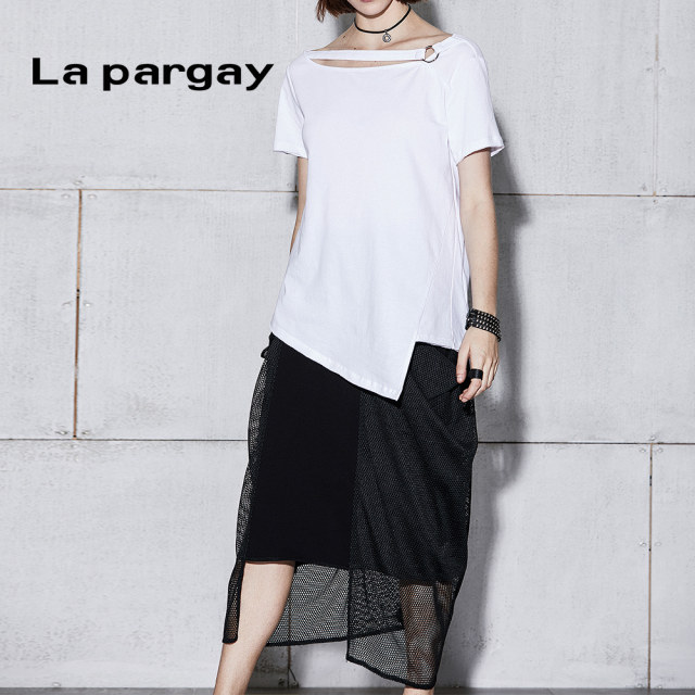 Napajia black summer new European and American mesh bag knitted temperament long skirt women's straight tube irregular