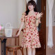 Large size women's floral chiffon dress 2023 summer new French square collar slim and fat mm lotus leaf sling skirt