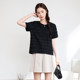
Qisu large-size women's top 2025 summer new style slim and fat mm straight shoulder slim and pleated casual short-sleeved T-shirt
