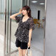 Large size fat sister top female 2023 summer new short -sleeved waist covering flesh, thin and lean mm broken flower chiffon shirt