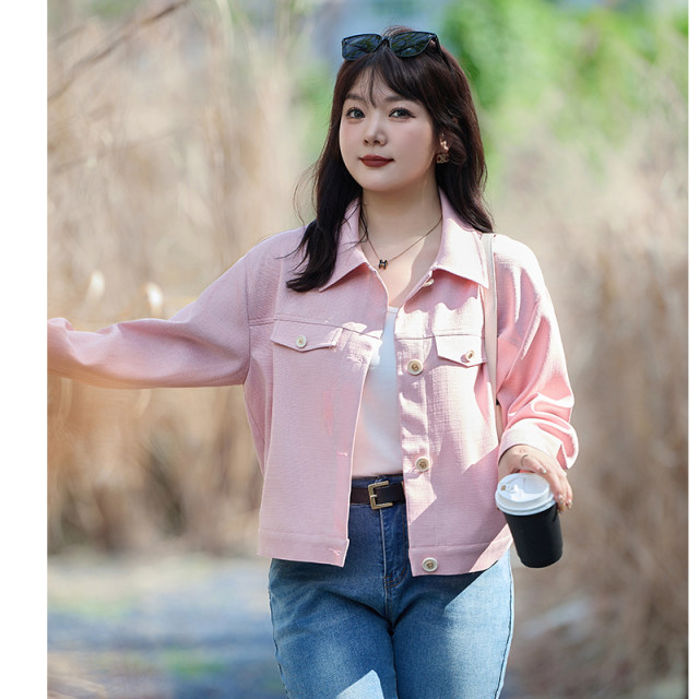 Qiyi large size women's clothing 2024 autumn model new short coat fat MM is thin and versatile outer set female 200JIN [is equal to 0.5 kg] outside wearing]
