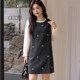 Qisao women's autumn and winter new style embroidered small fragrant style waist-cinching A-line skirt covers the flesh and makes fat MM large size dress