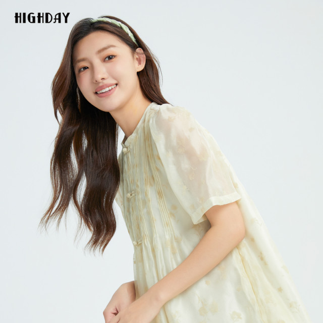 Highday Xuanri 2024 summer new round neck printed short-sleeved dress for women new Chinese doll skirt short skirt