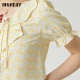 Highday Xuanri 2024 summer new printed ruffle puff sleeve shirt for women sweet short sleeve lace-up shirt