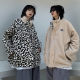 Wearing lambsarm leopard leopard cotton clothes on both sides, men and women in winter street tide brand loose couple retro Hong Kong bombing street jacket
