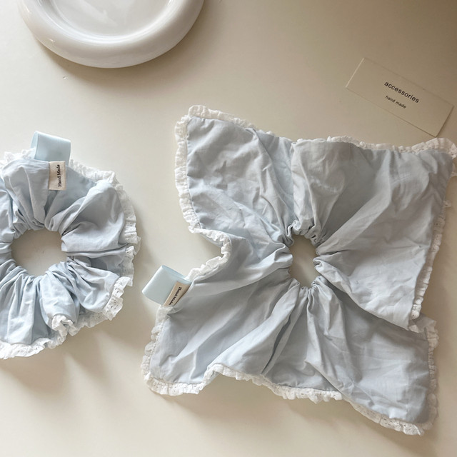 Pure desire lace light blue cotton hair band small fresh and sweet large intestine circle square scarf hair rope new hair accessories headband