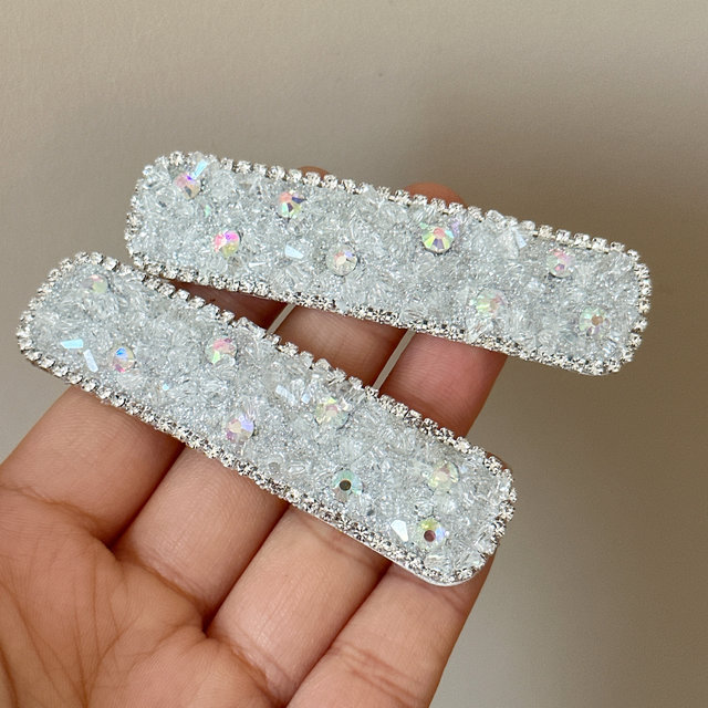 Korean new super flash crystal ice-transparent square hair clip bangs clip broken hair edge clip internet celebrity forehead pair hair clip clip clip