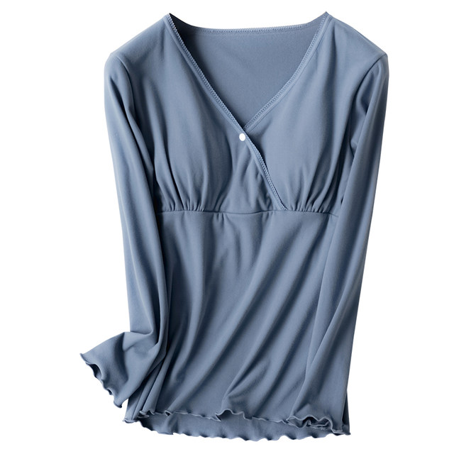 With chest pad, German velvet pregnant women's warm nursing long-sleeved autumn coat bottoming shirt plus velvet autumn and winter nursing inner T-shirt