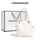 CHREHE/KULRS cowhide bucket bag for women 2025 autumn new drawstring chain tote bag one-shoulder crossbody bag