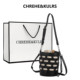 CHREHE/KULRS cowhide woven bucket bag for women 2025 summer new large capacity commuter one-shoulder crossbody bag