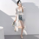 Silk shawl sun protection clothes for women's mid-length mulberry silk jacket for summer sunshade with skirt side slit solid color outer wear