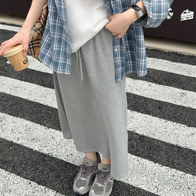 New summer skirt sports casual versatile straight-tube sweat skirt A-line skirt slit loose long skirt slightly fat
