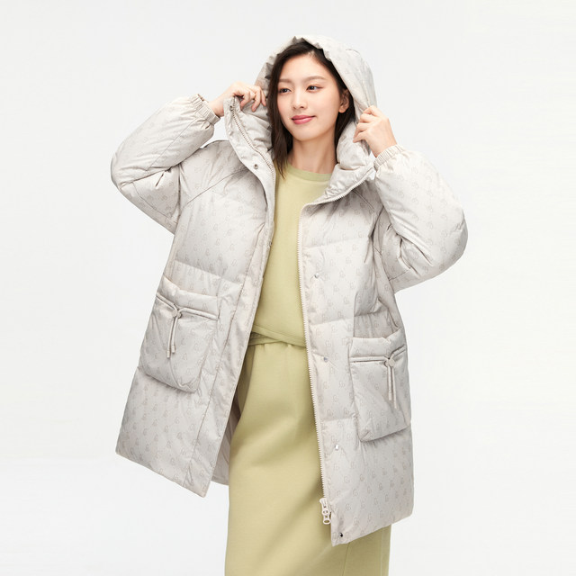Bosideng 2021 New Women's Wool Collar Versatile Silhouette Loose and Simple Medium and Long Thickened Warm Down Jacket