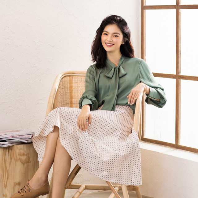 New summer Japanese sweet polka dot skirt A-line pocket versatile high waist mid-length umbrella skirt women's skirt
