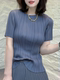 Foreign trade brand clearance Miyake press-pleated short-sleeved women's thin elastic round neck versatile slim fit pleated T-shirt