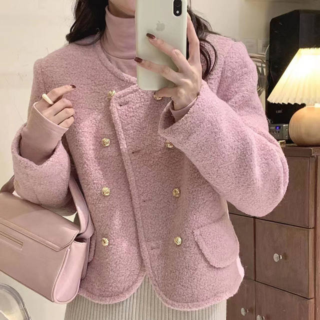 European simple wool coat for women's winter clothes 2024 new style slim and fashionable short plus cotton thin wool coat