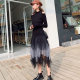 
New mesh skirt for women in autumn and winter, spring and autumn, mid-length irregular high-waisted bottoming, black half-body long skirt