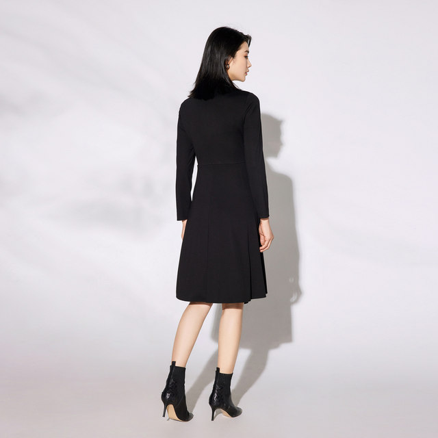 BBLLUUEE pink blue wardrobe stand collar elegant pleated dress women 2024 early spring new ol waist knitted skirt