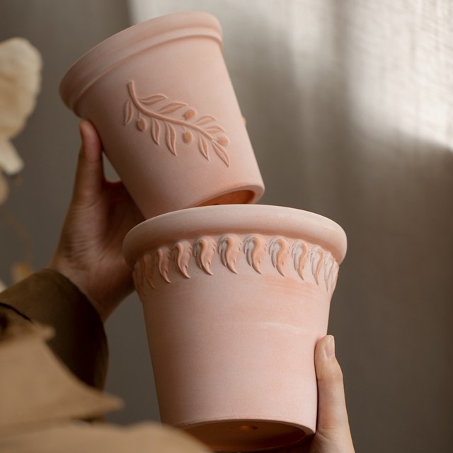 Retro handmade breathable plain-fired simple coarse pottery pots with succulent Internet celebrity green plants colorful leaf taro pots creative red pottery flower pots