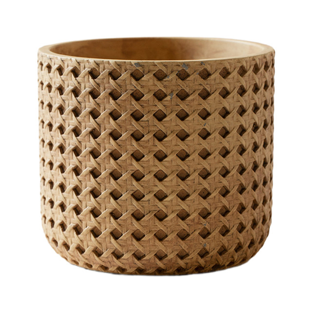 Retro imitation woven lattice cement small flowerpot with tray living room home indoor succulent flower pot balcony ornaments