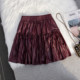Hot Girl Wind Bow Retro Pu Pippen Skirt Female Autumn New high -waisted pleated folds A -line skirt