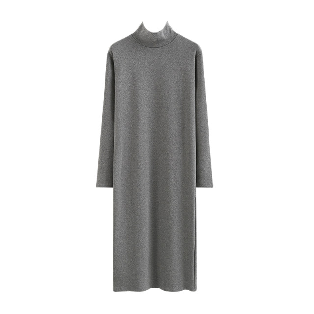 Spring and Autumn New Korean version of half-high neck pure white loose long sleeve base dress solid color casual women's shirt