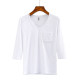 Spring and autumn new Korean version of the round collar slim mid -sleeved pocket decoration seven -point sleeve pure white pure color simplicity T -shirt
