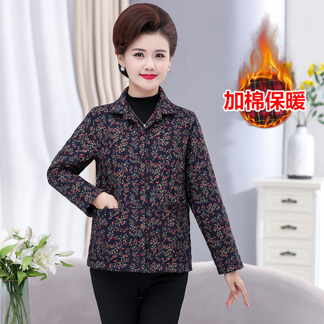 Small mother small cotton jacket middle-aged and elderly women's clothing autumn and winter thin cotton coat grandma plus cotton top short coat