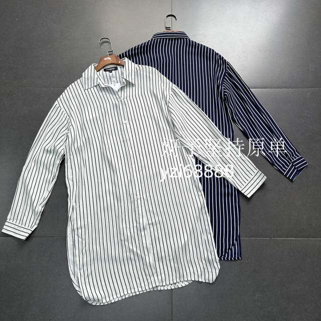Foreign trade pure raw chiffon striped long sun protection white, black, blue versatile mid-length loose long-sleeved shirt