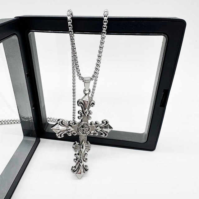 New niche punk dark retro women's cross titanium steel alloy sweater chain boys growth couple necklace