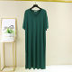 Ice silk V-neck short-sleeved dress for women in summer thin loose nightgown large size slim casual skirt slit base skirt