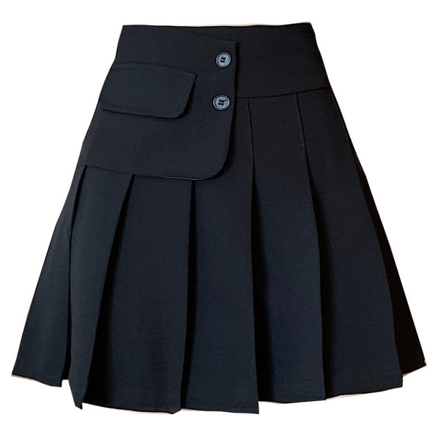 New high-waisted gray pleated skirt for women plus size fat mm slimming A-line skirt autumn and winter fat black short skirt