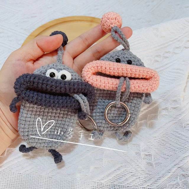 Finished cute sausage mouth woolen wool handmade hook weaving car key set protective cover
