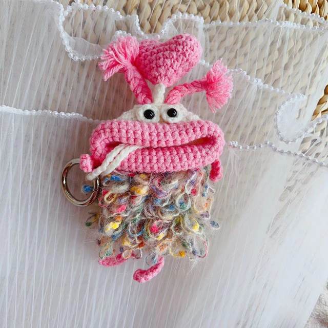Finished cute sausage mouth woolen wool handmade hook weaving car key set protective cover
